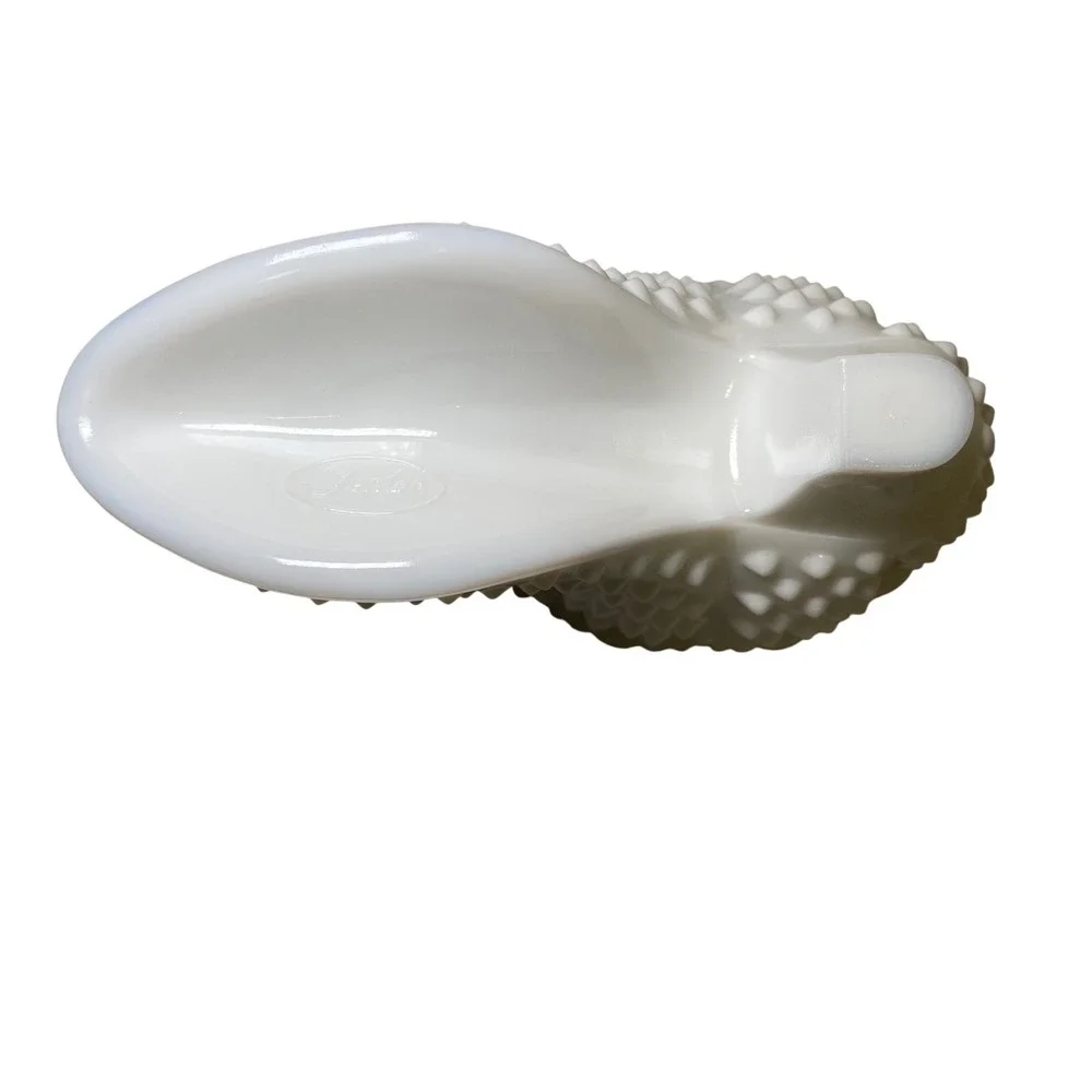 Vintage Fenton White Milk Glass Hobnail Shoe Slipper Covered Trinket Dish Candy